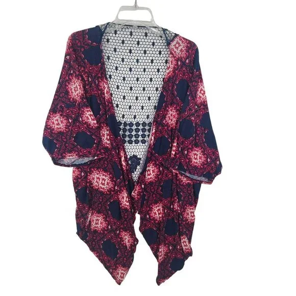 Charlotte Russe Women’s Purple Printed Long Sleeve kimono Size M Boho festival - Picture 2 of 10